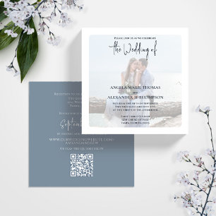 Invitation Simple QR Code photo Elegant RSVP en ligne gris