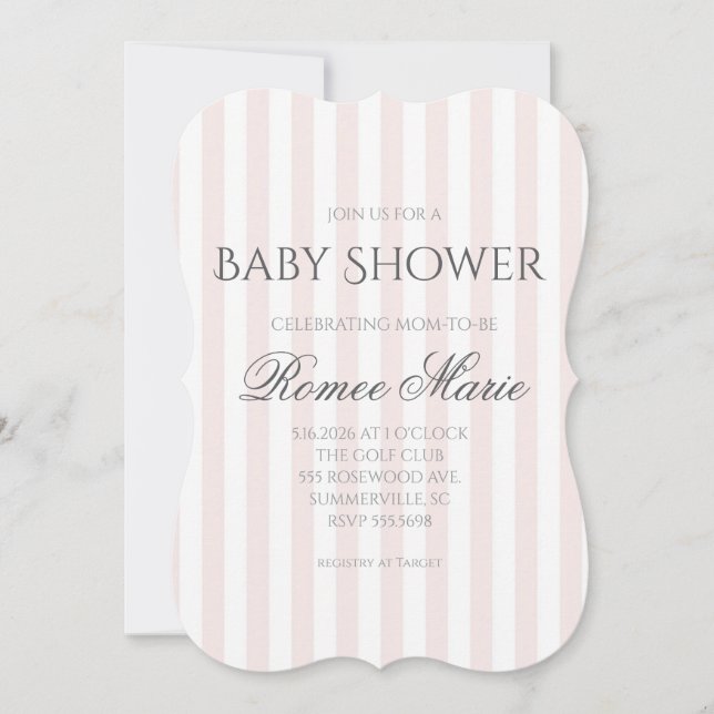 Invitation simple rayée pour baby shower (Devant)