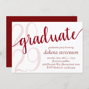 Invitation Simple Red Graduate   Script Gras Cherry Grad Anné
