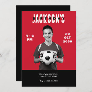 Invitation Simple Red Photo Soccer Magazine Couverture Annive