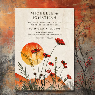Invitation Simple Red Poppies Boho Fleurs sauvages Sunset Mar