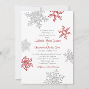 Invitation Simple Red Silver Snowflake Mariage d'hiver