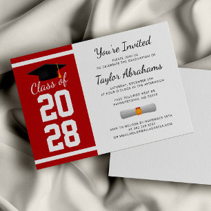Invitation Simple Red White 2025 Graduation Party