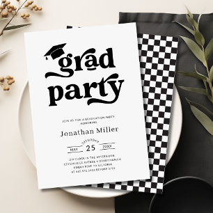 Invitation Simple Retro Black and White Graduation Party