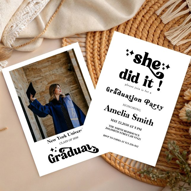 Invitation Simple Retro Boho Graduation Class of 2026  (Créateur téléchargé)