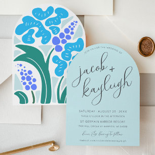 Invitation Simple Retro Floral Ciel Bleu Arc Moderne Mariage