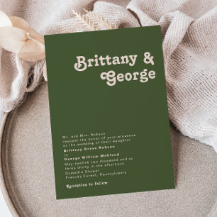 Invitation Simple Rétro Vibes Olive Green Mariage traditionne