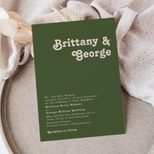 Invitation Simple Rétro Vibes Olive Green Mariage traditionne