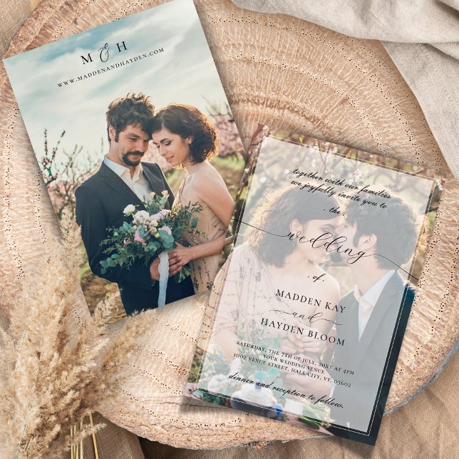 Invitation Simple revêtement noir blanc Elégant Mariage photo (Créateur téléchargé)