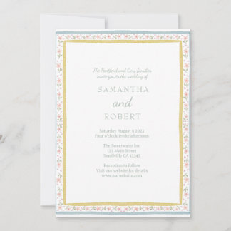 Invitation Simple Romantique Fleurs Roses Jaunes Mariage 
