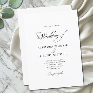 Invitation Simple romantique noir et blanc Mariage de script