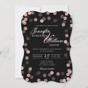 Invitation Simple Rose de mariage élégant Gold Noir Confetti