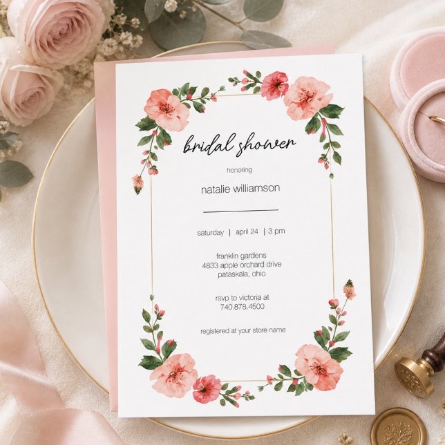Invitation Simple Rose Florale Fête de Mariage  (Créateur téléchargé)