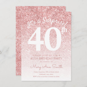Invitation Simple Rose Gold Parties scintillant 40e fête d'an