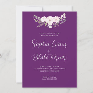 Invitation Simple rose pâle et vert Floral violet Mariage