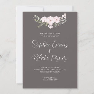 Invitation Simple rose pâle et vert Mariage gris floral