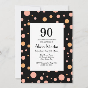 Invitation Simple rose & Poeach Polka Dot Noir 90e anniversai