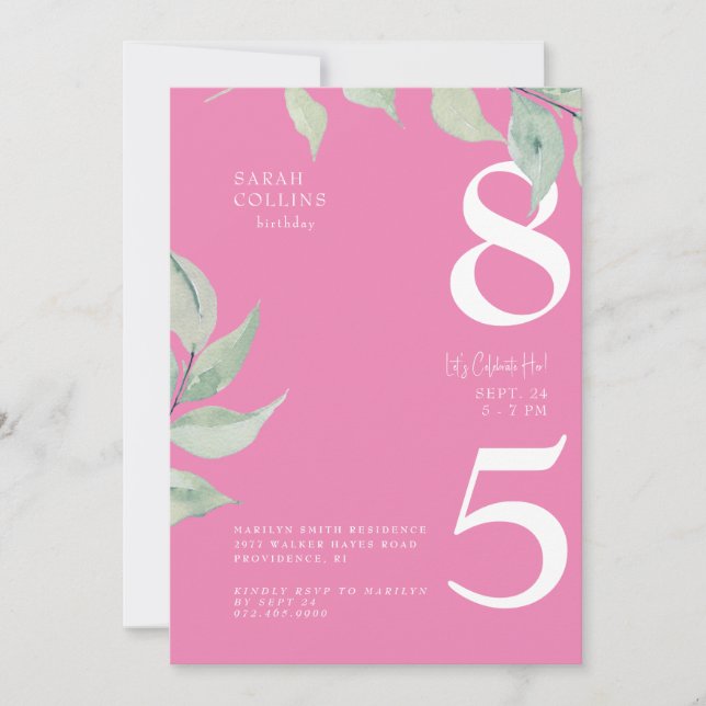 Invitation simple rose pour 85e anniversaire (Devant)