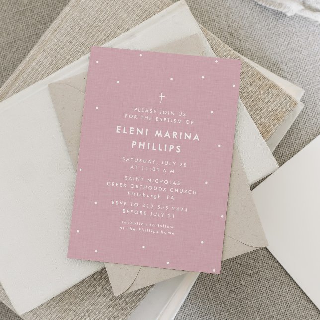 Invitation simple rose pour baptême avec des point (Créateur téléchargé)