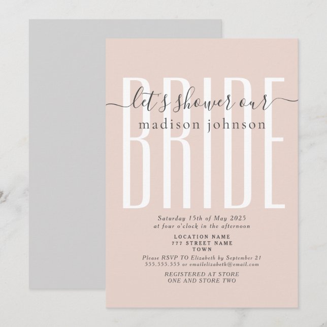 Invitation simple rose pour une baby shower (Devant / Derrière)