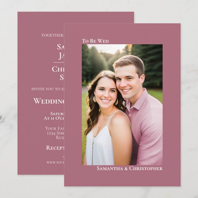 Invitation Simple Rose Poussiéreuse ou Mariage Vertical Photo (Devant / Derrière)