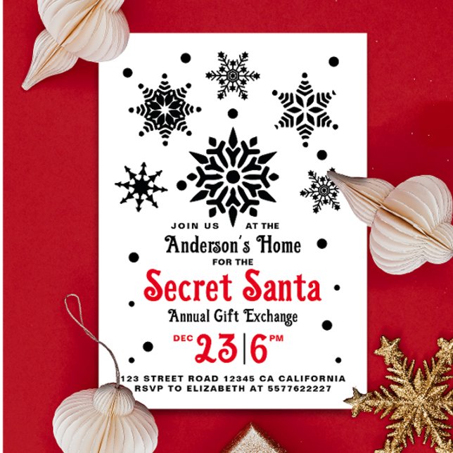 Invitation Simple Rouge Blanc Noël Santa Flocons de Neige (Créateur téléchargé)