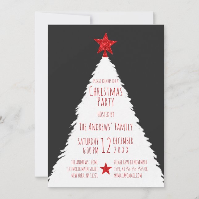 Invitation Simple rouge noir blanc Parties scintillant étoile (Devant)