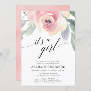 Invitation Simple rougissent le baby shower floral de fille
