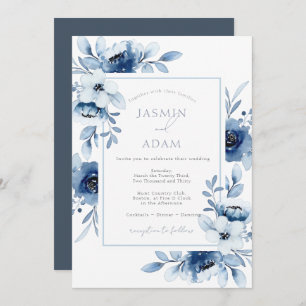 Invitation Simple Royal Blue Opulence Floral Mariage