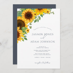 Invitation Simple Royal Blue Opulence Sunflowers Boho Mariage