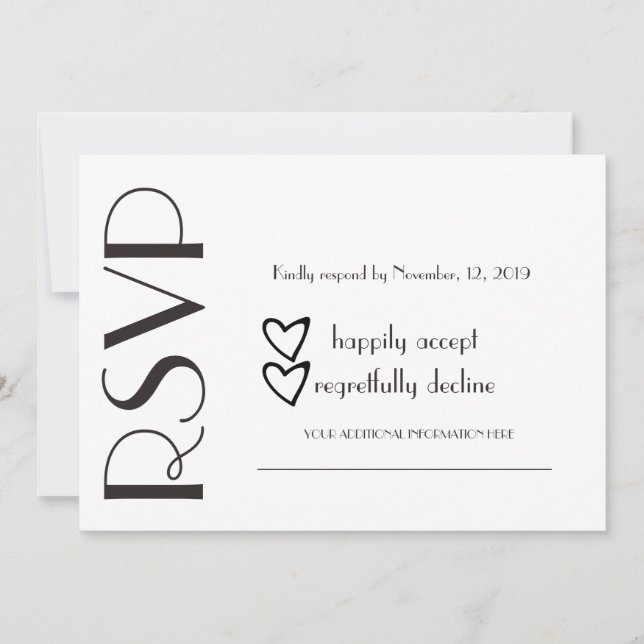 Invitation Simple RSVP Mariage Cœur Noir Blanc (Devant)