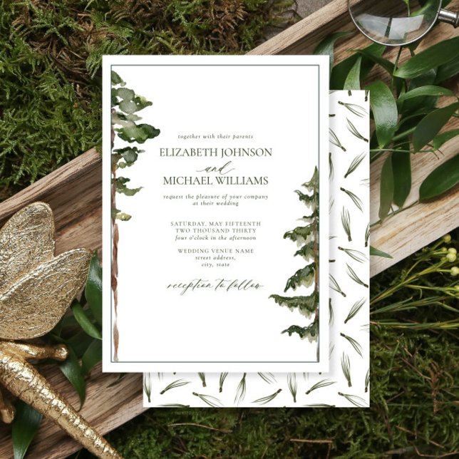 Invitation Simple Russe Mariage de forêt de pins verts (Créateur téléchargé)