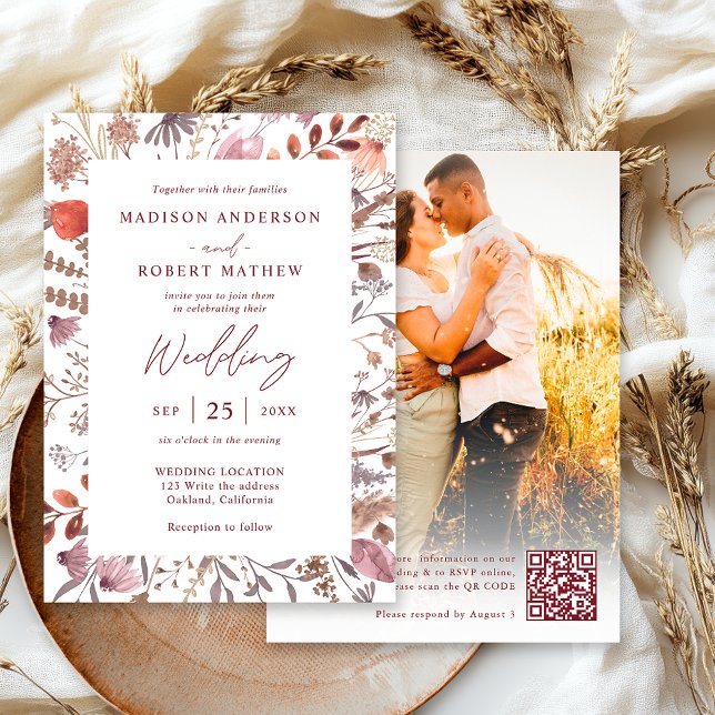 Invitation Simple Rustic Boho Chic Photo QR Code Wedding (Créateur téléchargé)