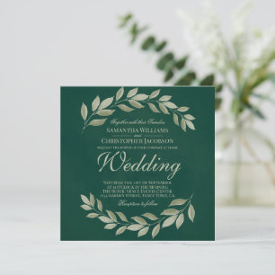 Invitation Simple Rustic Garden Feuilles Emerald Green Mariag