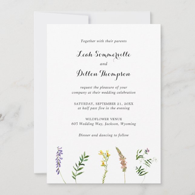 Invitation Simple Rustique Bohème Fleur Sauvage Mariage Tout  (Devant)