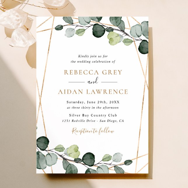 Invitation Simple Rustique Eucalyptus Mariage or de verdure (Créateur téléchargé)