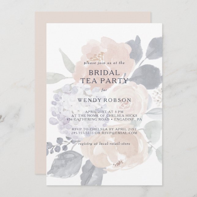 Invitation simple Rustique Floral Bridal Tea Party (Devant / Derrière)