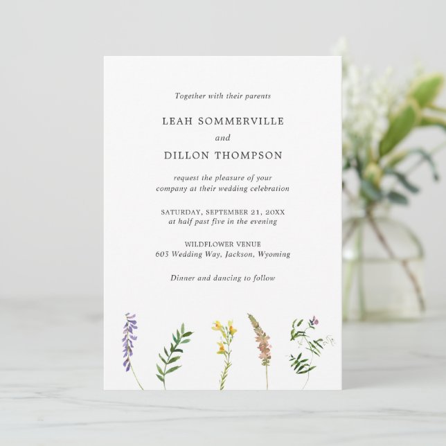 Invitation Simple Rustique Floral Fleur sauvage Mariage éléga (Debout devant)