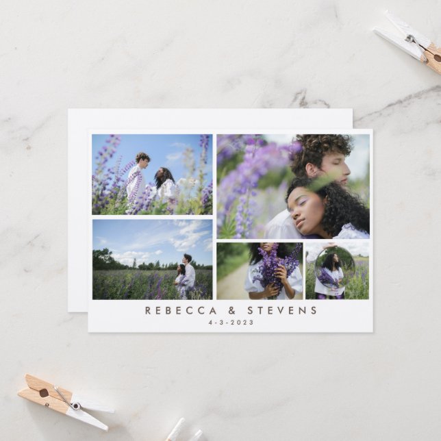 Invitation Simple rustique Kraft Photo Collage Mariage de scr (Devant/Arrière en situation)