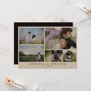 Invitation Simple rustique Kraft Photo Collage Mariage de scr