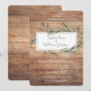 Invitation Simple Rustique Mariage Grange Bois et Aquarelle H