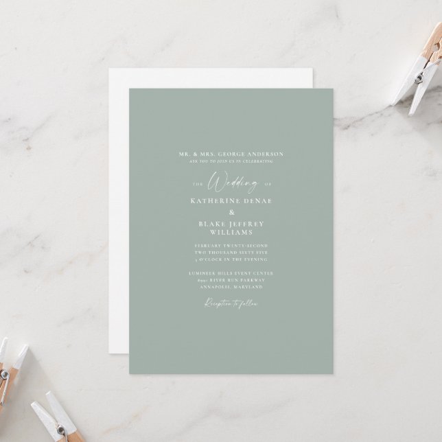 Invitation Simple Sage Elegance Bride Parents Mariage (Devant/Arrière en situation)
