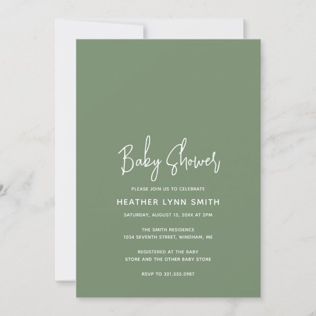 Invitation Simple Sage Green Élégant Baby shower moderne (Devant)