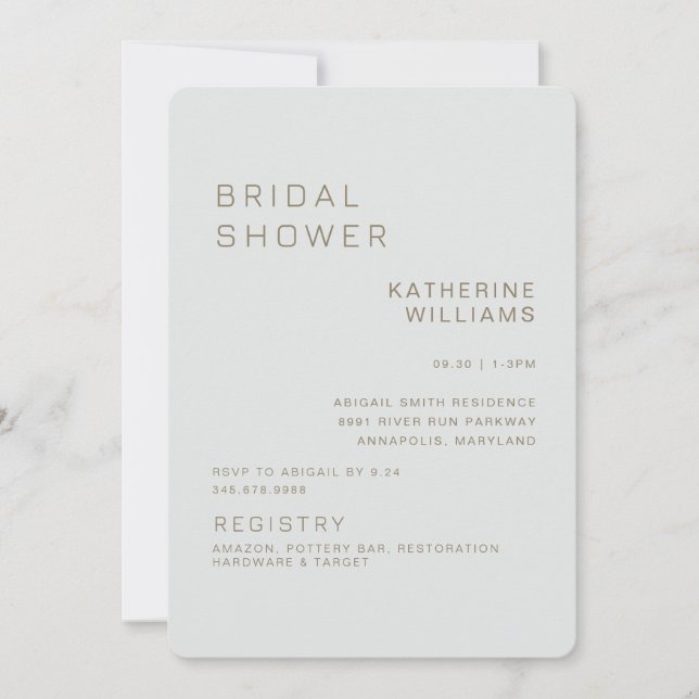 Invitation Simple Sage Mariage Moderne Shower  (Devant)