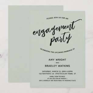 Invitation Simple Sage Modern Handwriting Partie d'engagement