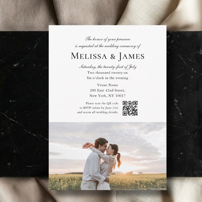 Invitation Simple Script 2 Photo Mariage Code QR Blanc (Créateur téléchargé)