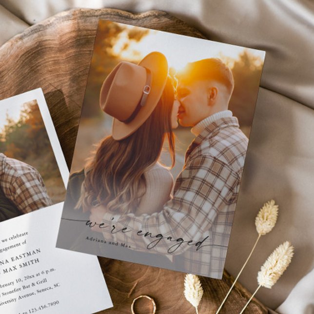 Invitation Simple Script 2 Photo Mariage Fiançailles (Elegant Handwritten Script 2 Photo Engagement Photo Announcement Invitation.)