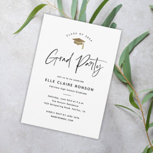 Invitation Simple Script Black and White Graduation Party
