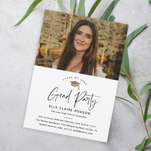 Invitation Simple Script Black & White Photo Graduation Party