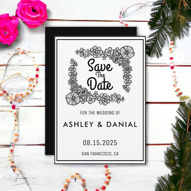 Invitation Simple script floral wreath Wedding Enregistrer la (Créateur téléchargé)